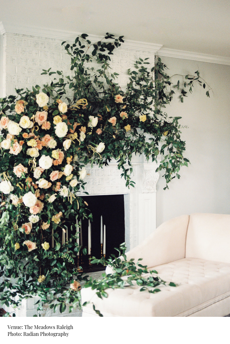 This fireplace floral install by Plume Events & Amanda Blair 980df4a534a7afc21c2f67b6ce347ae0