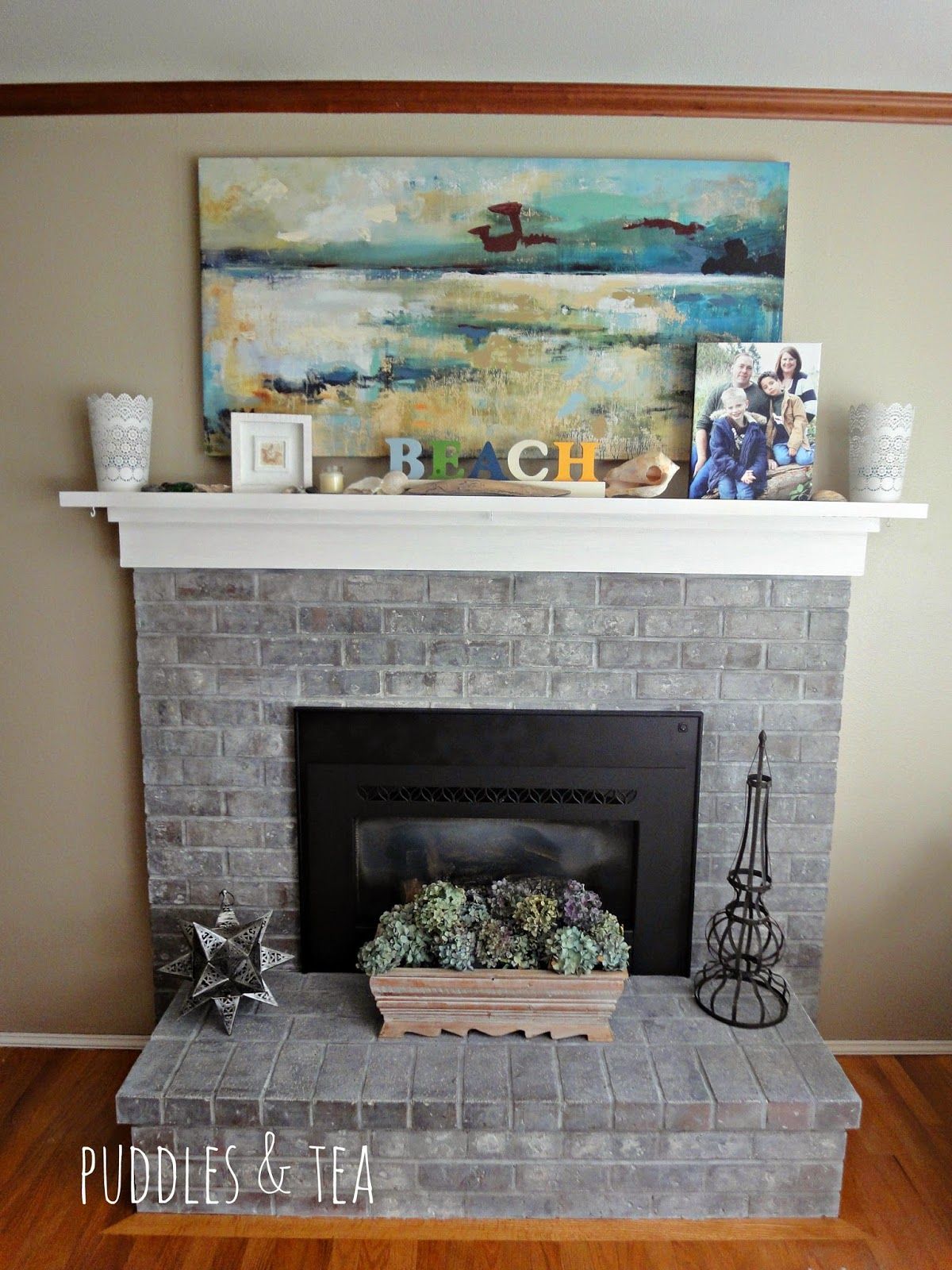 Reface Fireplace before and after Unique Puddles &amp; Tea White Wash Brick Fireplace Makeover
