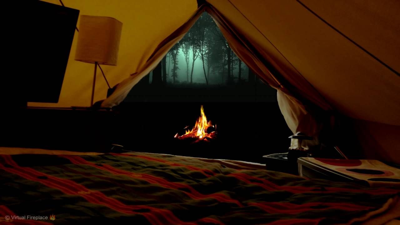 Relaxing Fireplace Unique Virtual Camping with Campfire Crickets Owls and Other