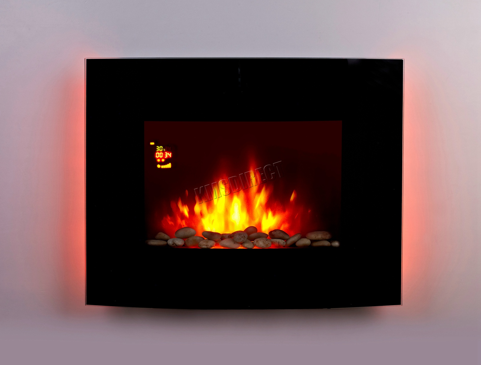 Details about Wall Mounted Electric Fireplace Glass Heater Fire Remote Control LED Backlit New FIREPLACE LED BACKLIT VAR KMSWM0015