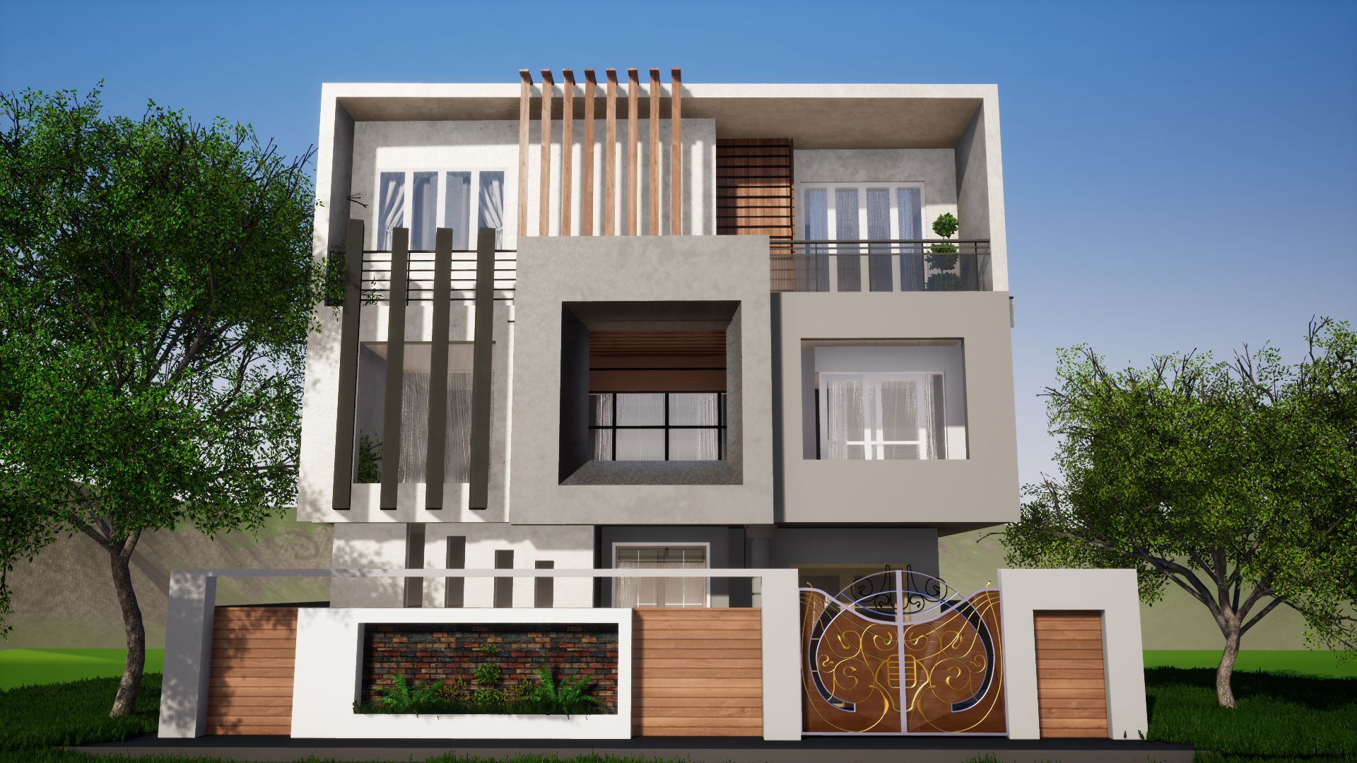 Modern elevation using Revit 3Ds max Did it in 2019 8b0d c4aa3e4ed5a378f0d2c2393