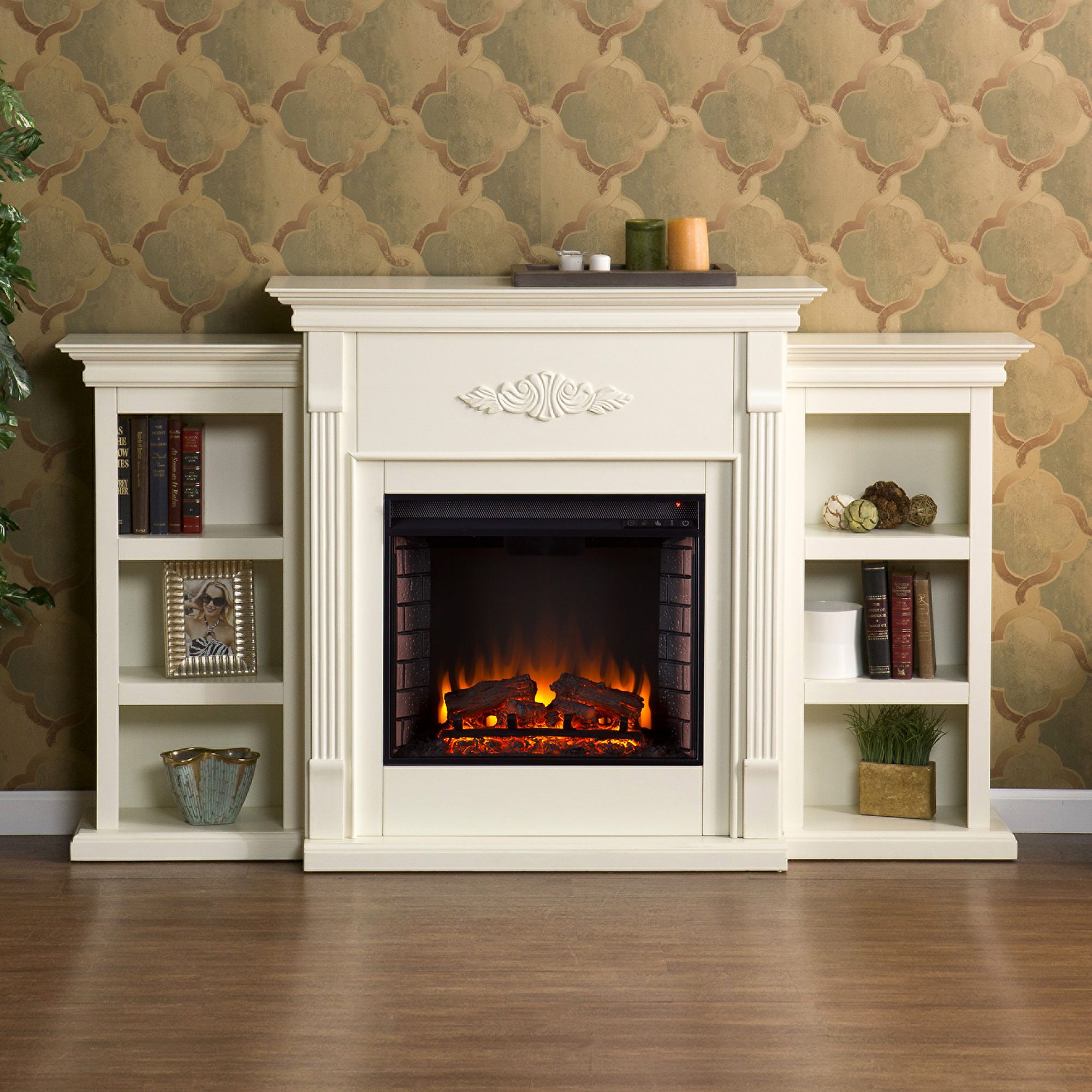 SEI Newport Electric Fireplace with Bookcases Ivory 0f1a0df7497f f2aec48b94a62