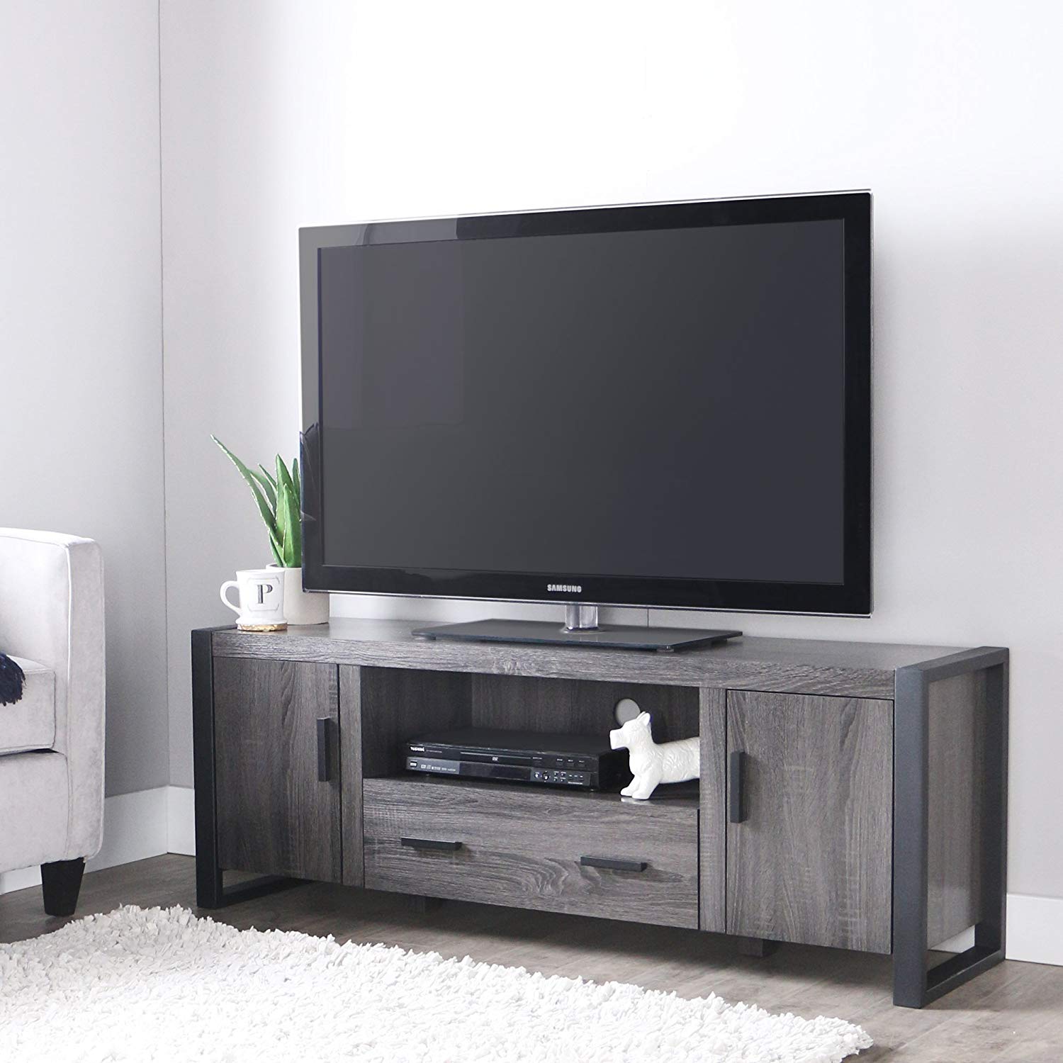 Sauder Tv Stand with Fireplace Best Of New 60" Modern Industrial Tv Stand Console Charcoal Black