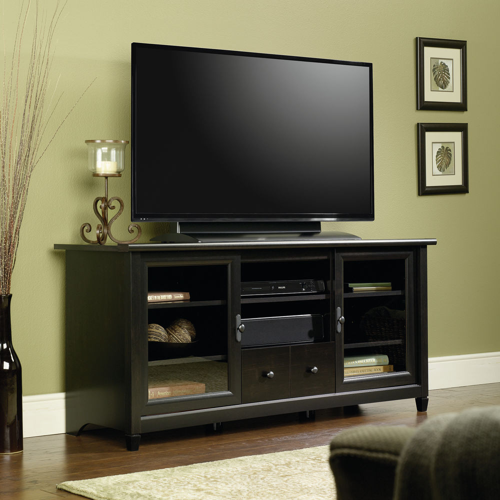 Two Glass Door Transitional Entertainment Credenza in Estate 296 00rt M