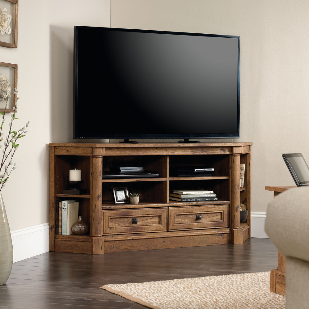 Sauder Tv Stand with Fireplace Unique Two Corner Shelf Casual Entertainment Credenza In Vintage