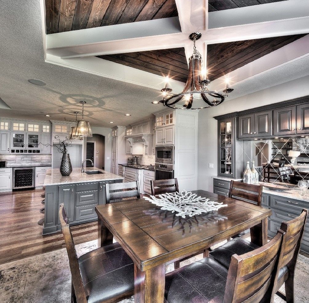 Model Home 1 5 Story Grey and White Kitchen Wood Ceiling d d7bdee a