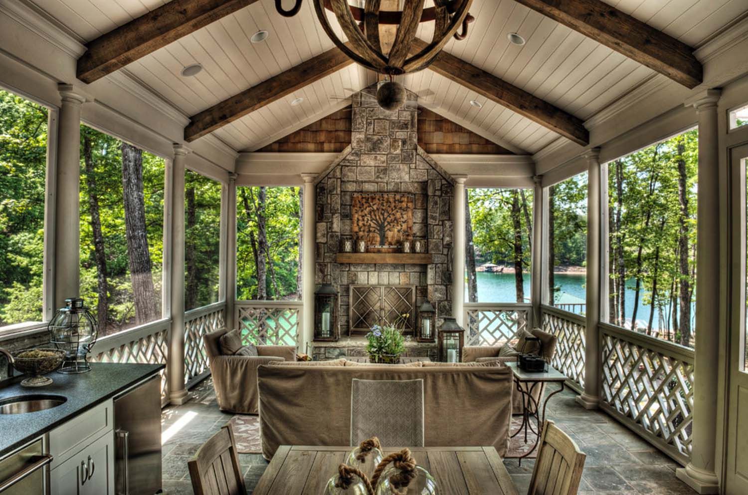 Screened In Porch with Fireplace Luxury Charming Shingle Style Cottage On Lake Keowee south