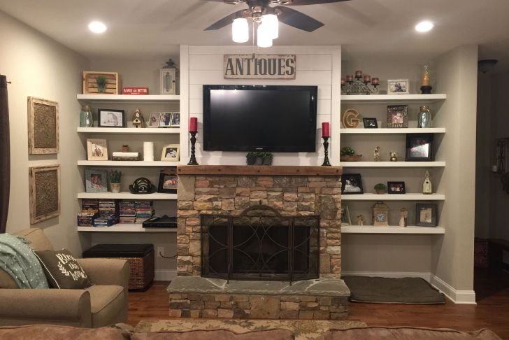 Shelf Above Fireplace Elegant Stacked Rock Fireplace Barnwood Mantel Shiplap top with