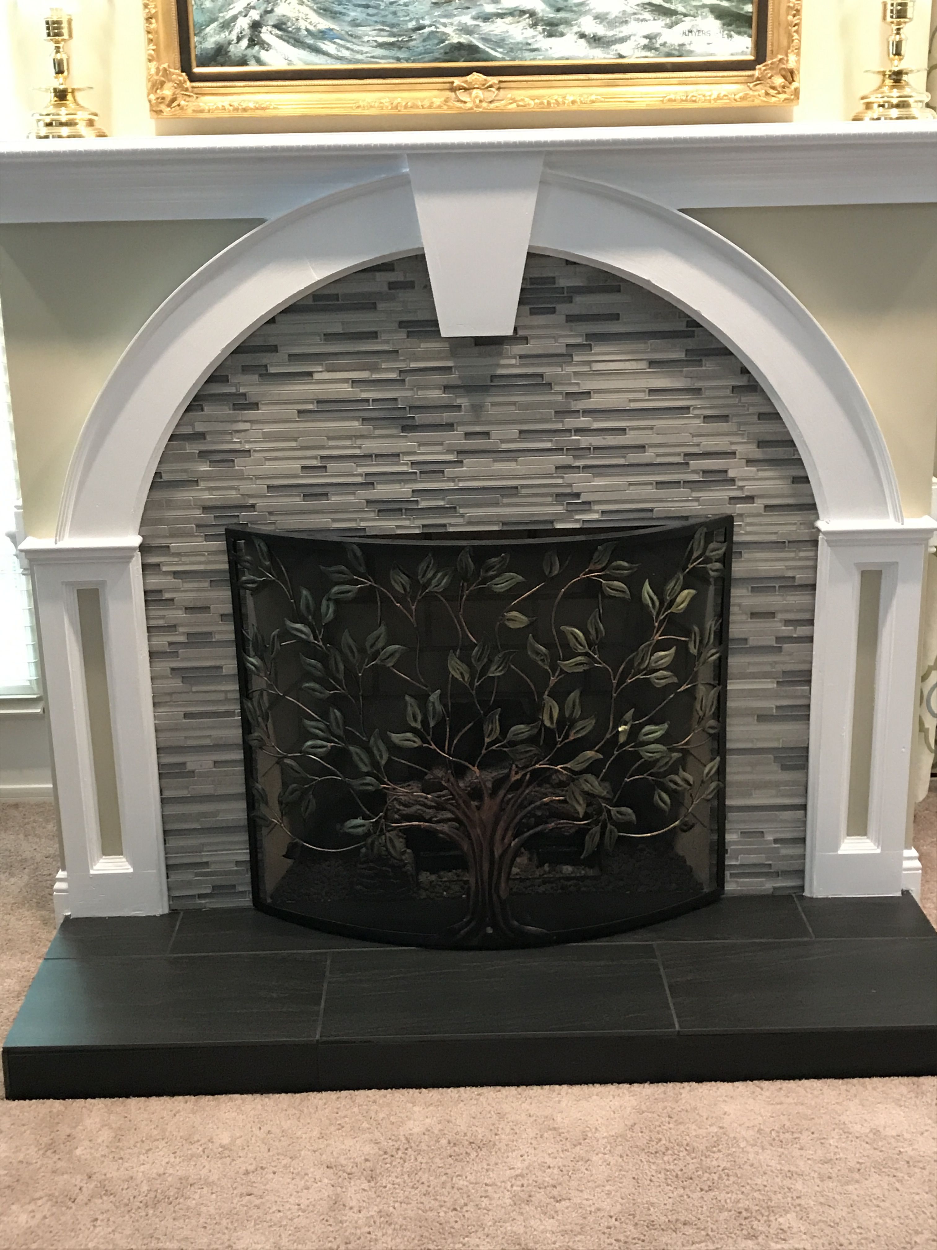 Slate Tile Fireplace Surround Inspirational after Using Arlington Stria Glass and Stone Wall Tile for