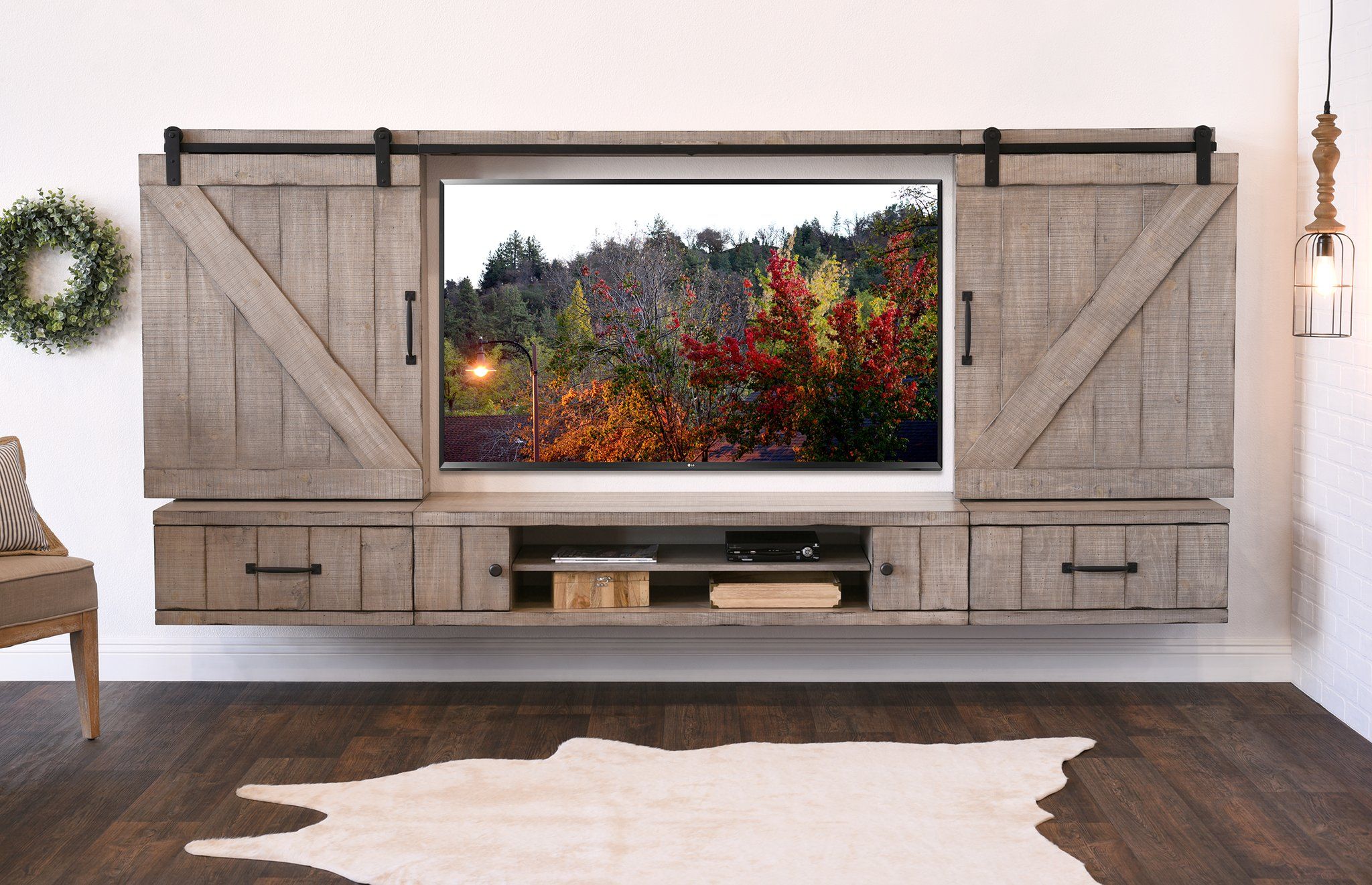 Sliding Barn Door Tv Stand with Fireplace Inspirational Barn Door Floating Tv Stand Entertainment Center Farmhouse