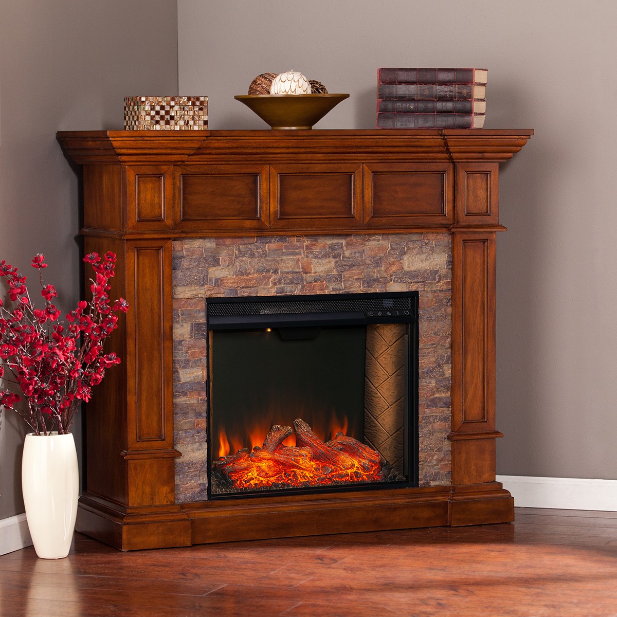 Southern Enterprises Merrimack Simulated Stone Convertible Electric Fireplace southern enterprises merrimack smart alexa enabled simulated stone convertible electric fireplace oak lifestyle