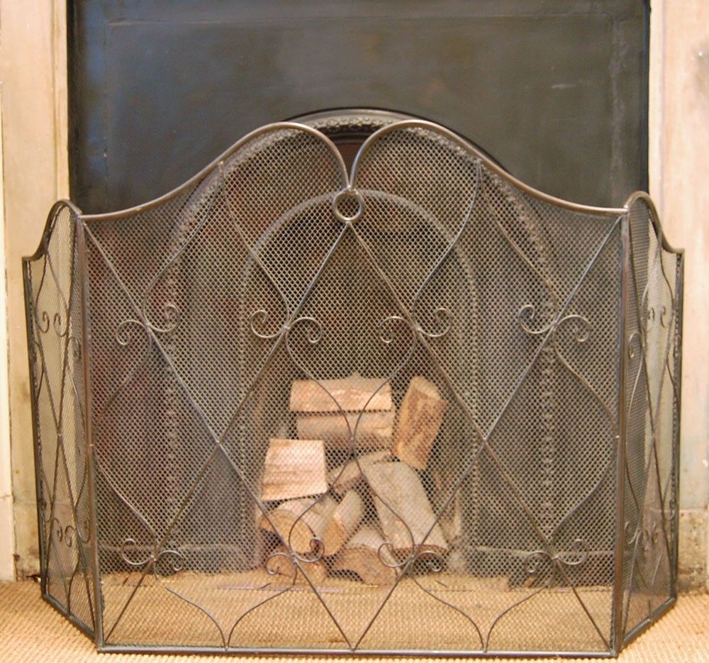 Traditional black scroll three paneled fireguard screen 0dba e babb6845dca1d