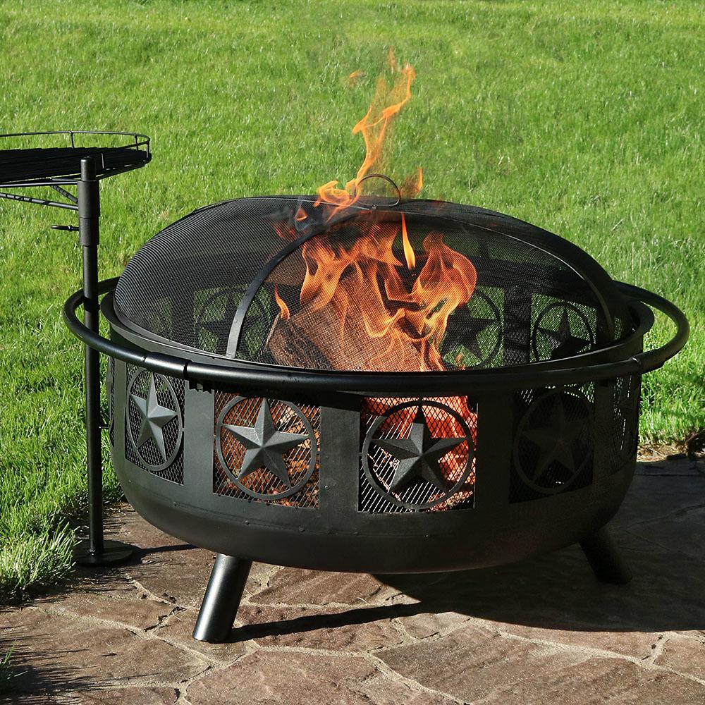 Sunnydaze Decor 36 in W x 22 5 in H Round Steel Wood Burning Fire Pit with Cooking Grate and Spark Screen black sunnydaze decor fire pits kf asfp blk 64 1000