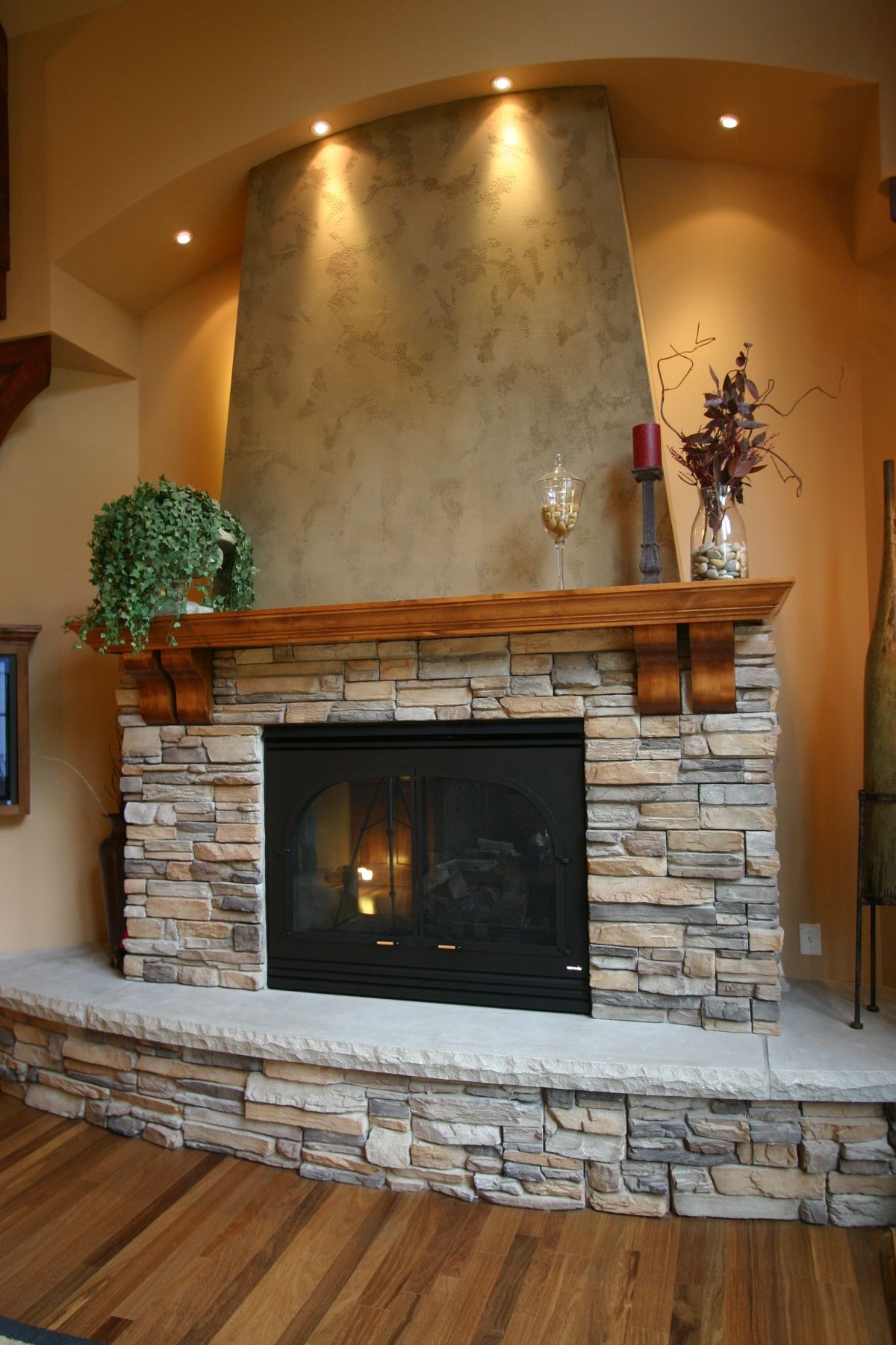 fireplace made from tiny rocks