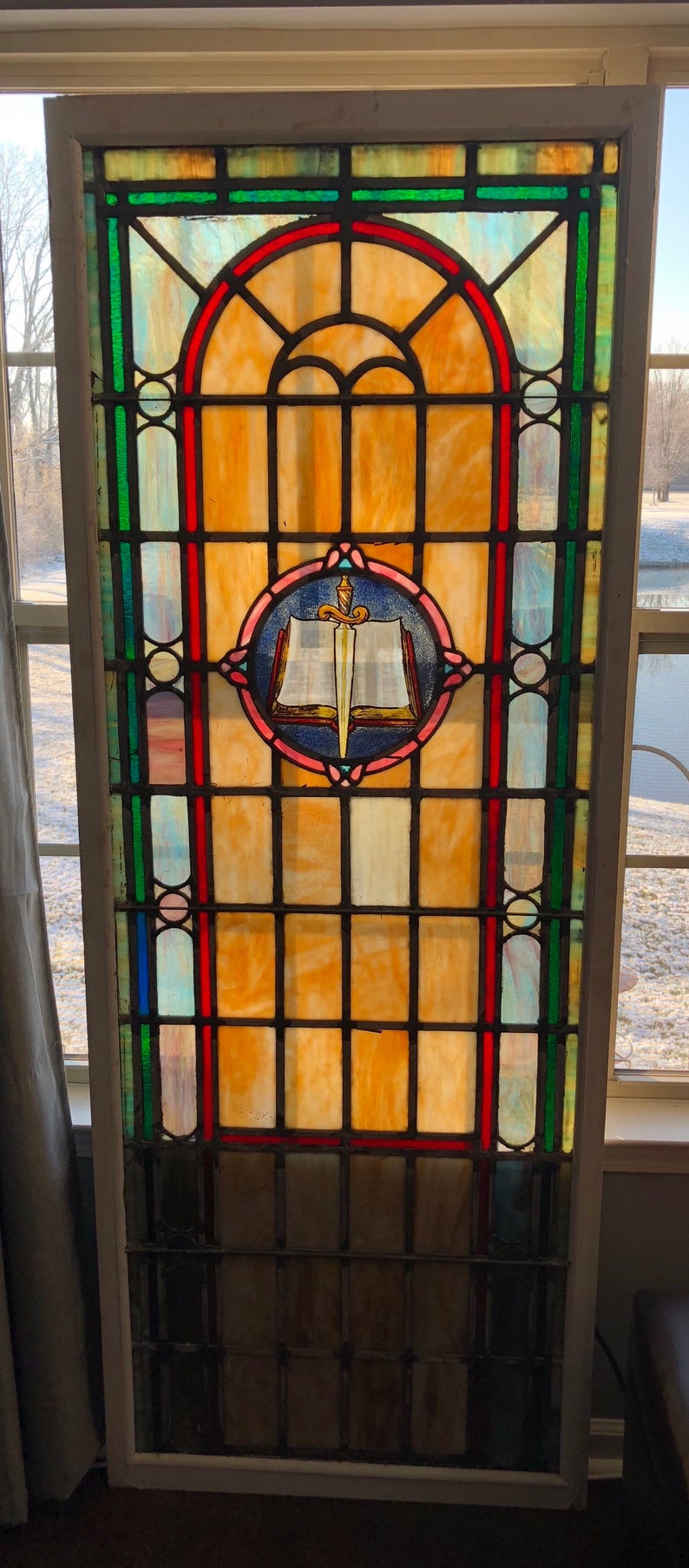 Antique Stained Glass window bible sword 1 5d29w77 5h Shipping is not free il 794xN tq8b