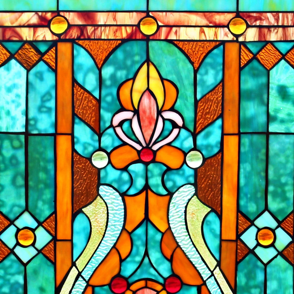 28 H Tiffany Style Stained Glass Fleur de Lis Fireplace Screen Green eb20b327 be86 4283 b83a 8edf6ecc870a