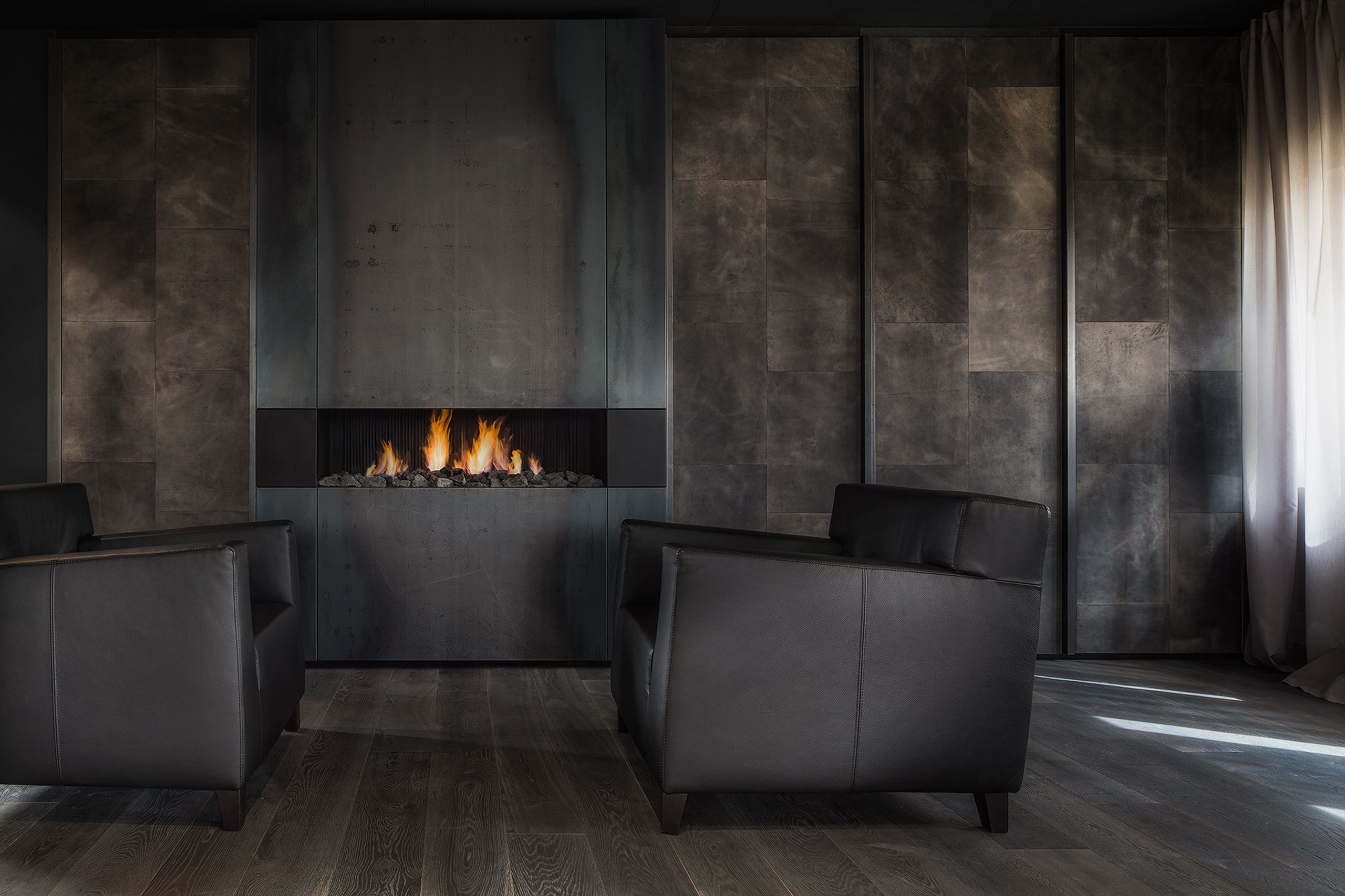 Steel Fireplace Awesome Fireplace with Bluesteel & Leather