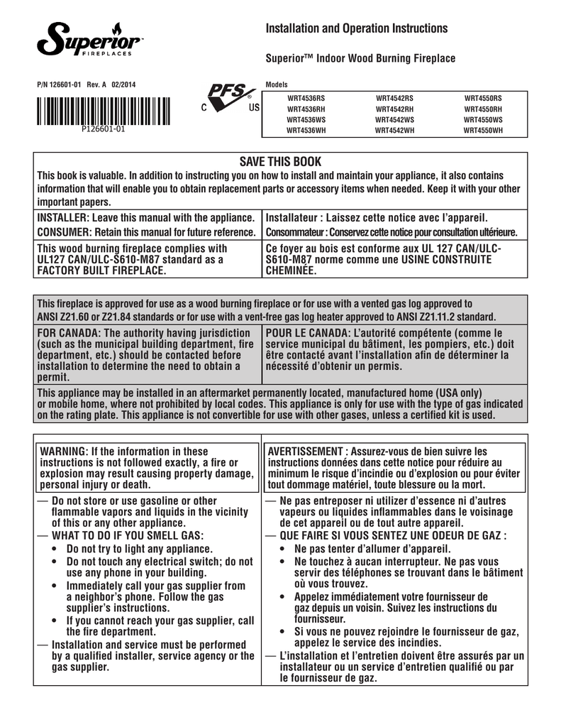 Superior Gas Fireplace Manual Fresh Installation and Operation Instructions Superior⢠Indoor