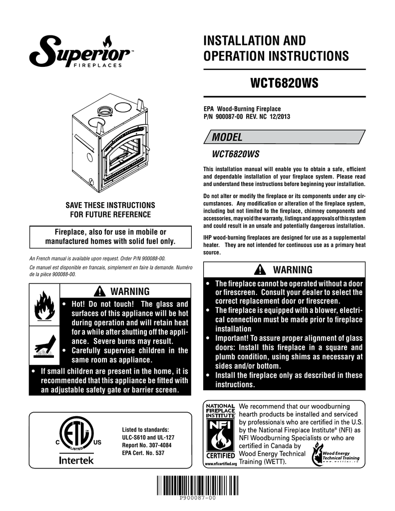 Superior Gas Fireplace Manual Unique Superior Wct6820 Wood Fireplace Manual