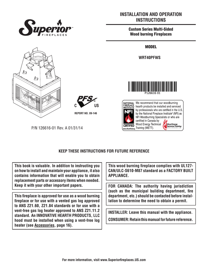 Superior Gas Fireplace Parts Elegant astria Monterey Superior Wrt40p Fireplace Owner S Manual