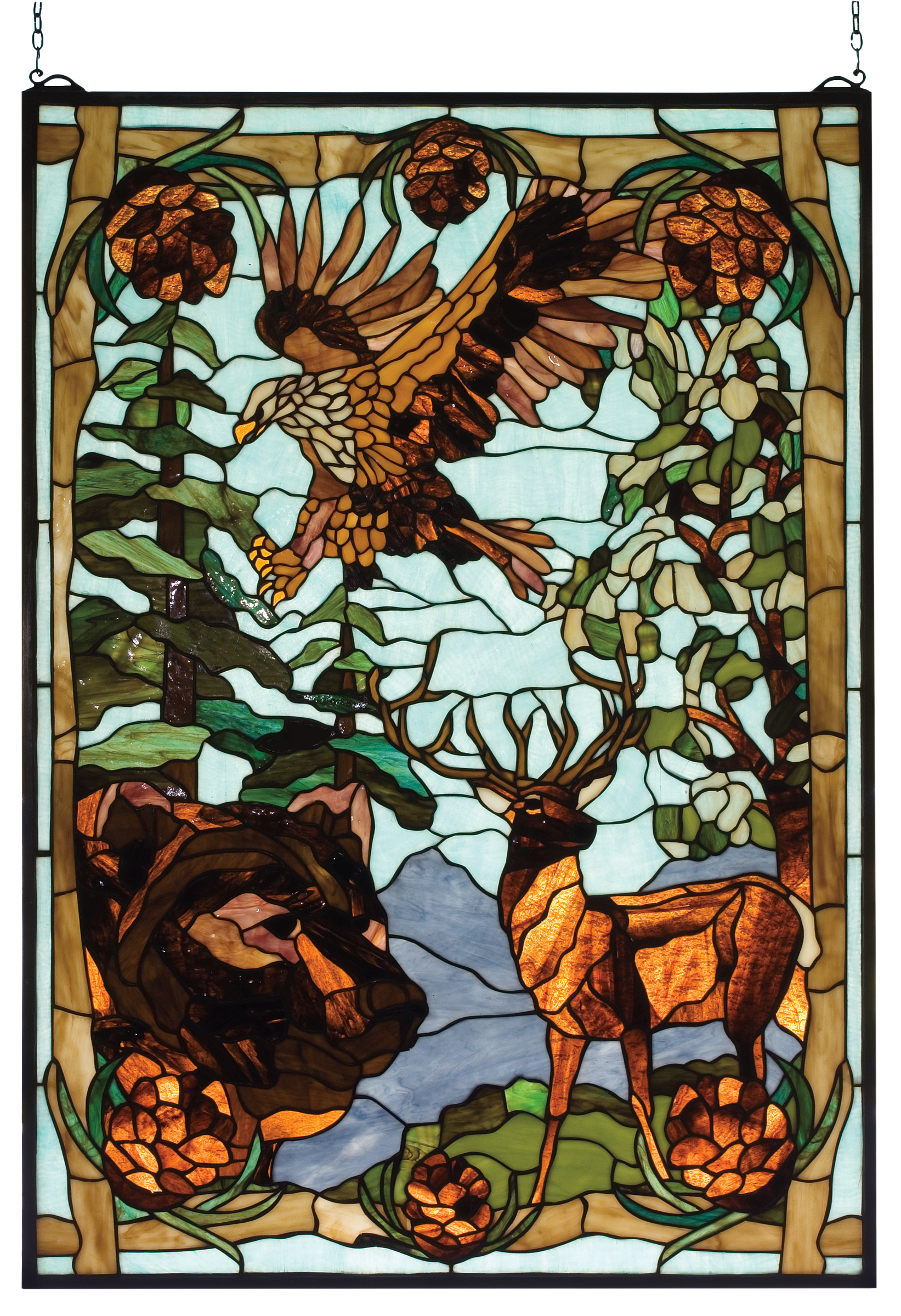 Tiffany Fireplace Screen Elegant Wilderness Stained Glass Panel Caas Collectibles