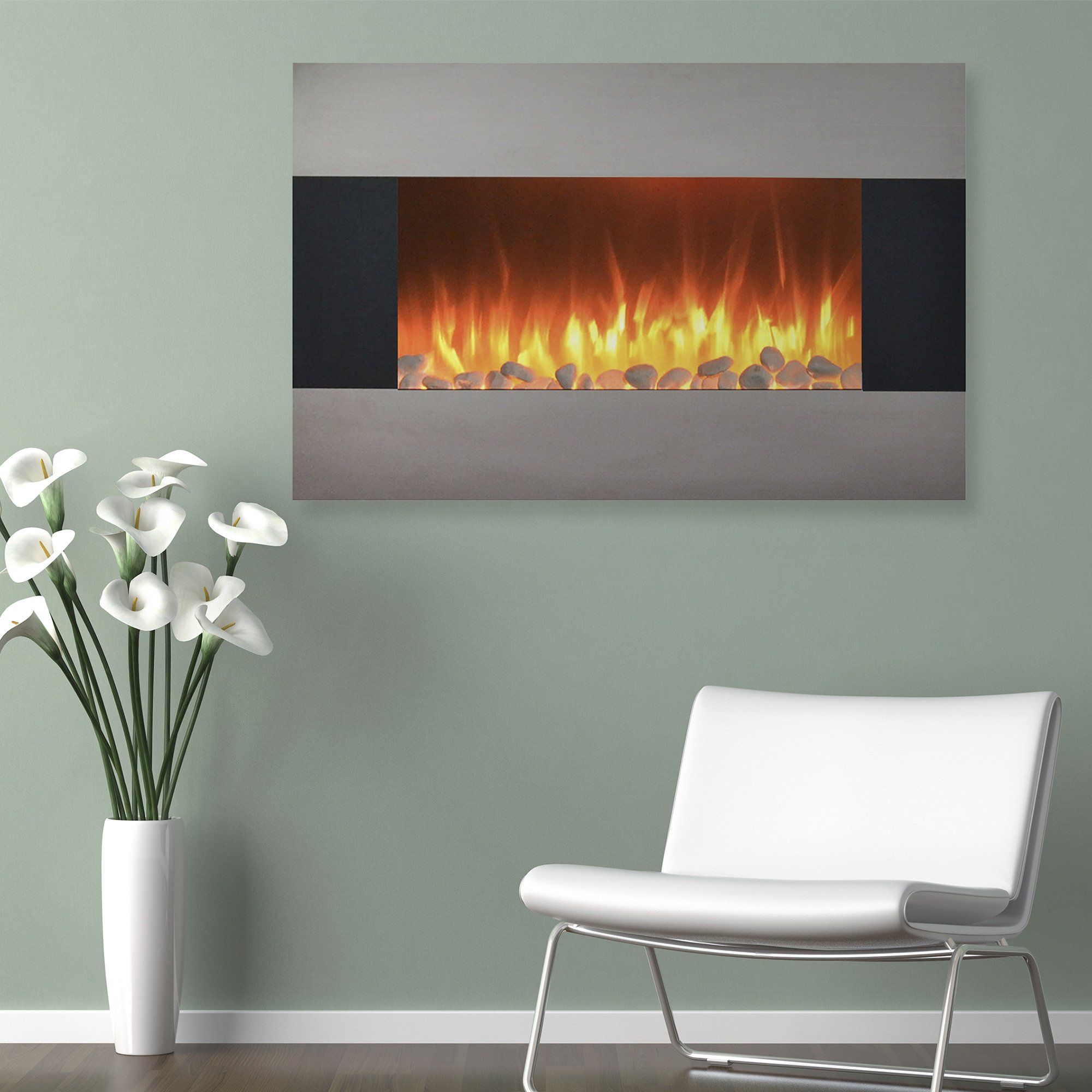 36 inch Stainless Steel Electric Fireplace with Wall Mount eaf00dd52abcf8bb98a4caabc37f2412