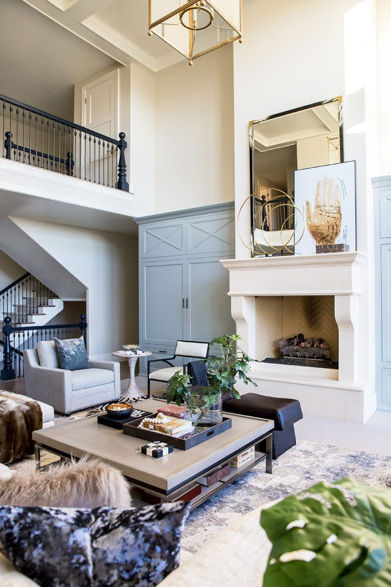 Transitional Fireplace Lovely Home Interior Design — French Country Blue Built Ins