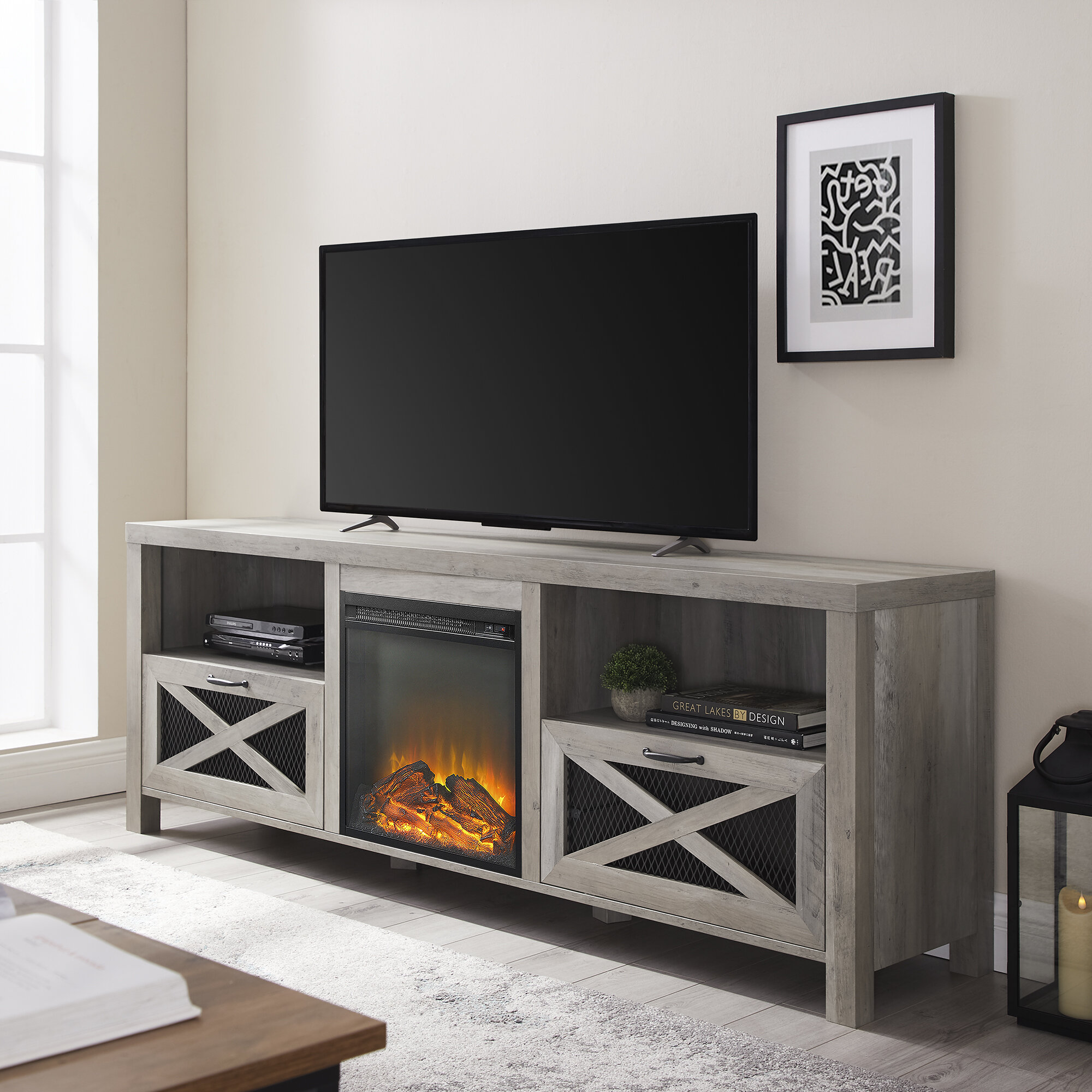 Tv Over Wood Burning Fireplace Luxury Tansey Tv Stand for Tvs Up to 70" with Electric Fireplace
