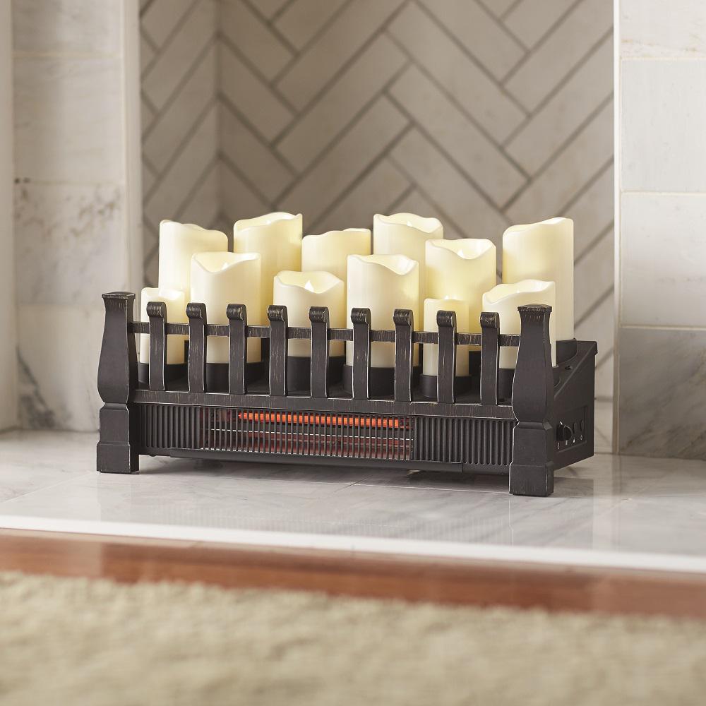 Twin Star International Electric Fireplace Beautiful Brindle Flame 20 In Candle Electric Fireplace Insert with Infrared Heater In Black