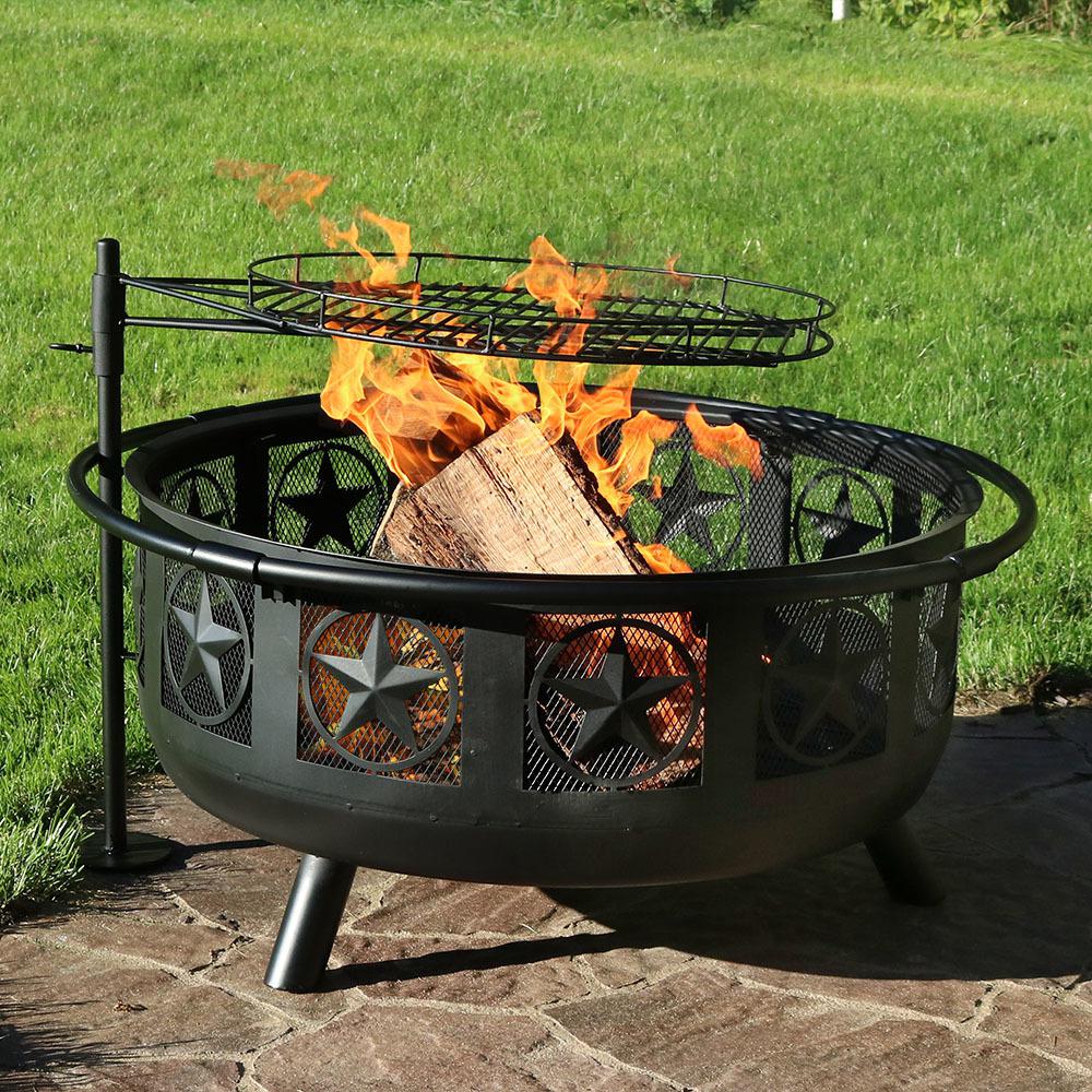 Sunnydaze Decor 36 in W x 22 5 in H Round Steel Wood Burning Fire Pit with Cooking Grate and Spark Screen black sunnydaze decor fire pits kf asfp blk c3 1000