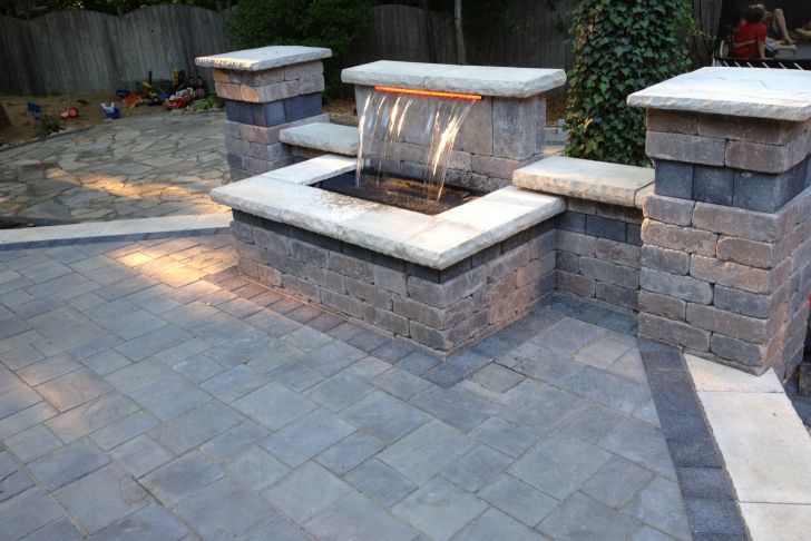 Unilock Fireplace Lovely Beautiful Waterfall and Raised Patio Using Unilock Brick