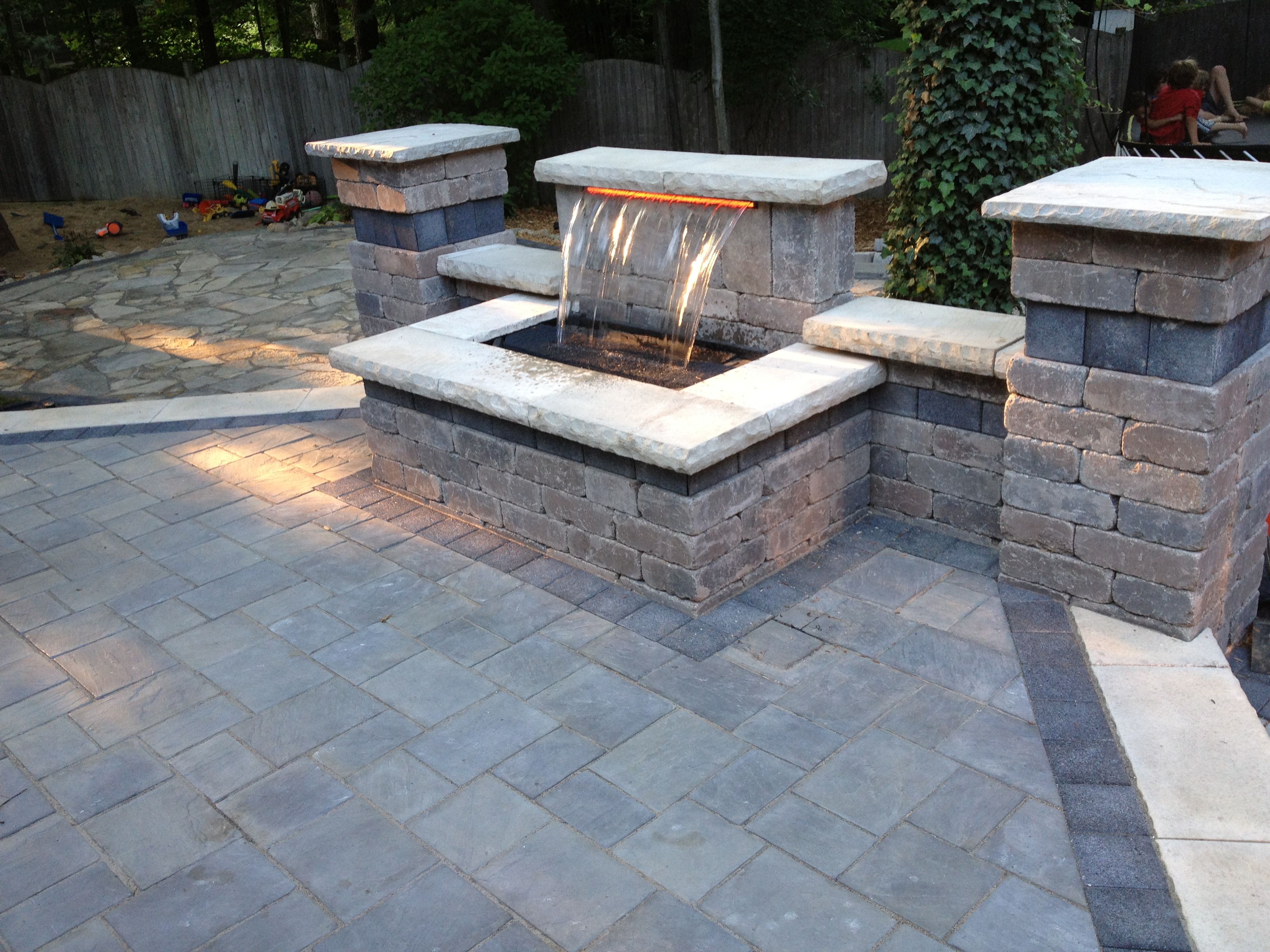 Unilock Fireplace Lovely Beautiful Waterfall and Raised Patio Using Unilock Brick