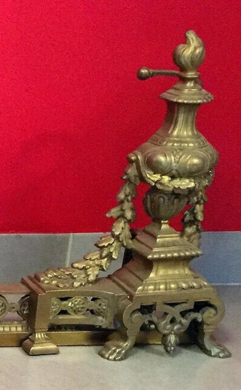 French antique bronze brass fireplace andirons French Firedogs Bronze brass fender Fireplace decor Fireplace tools Fireplace surround il 794xN 7gos