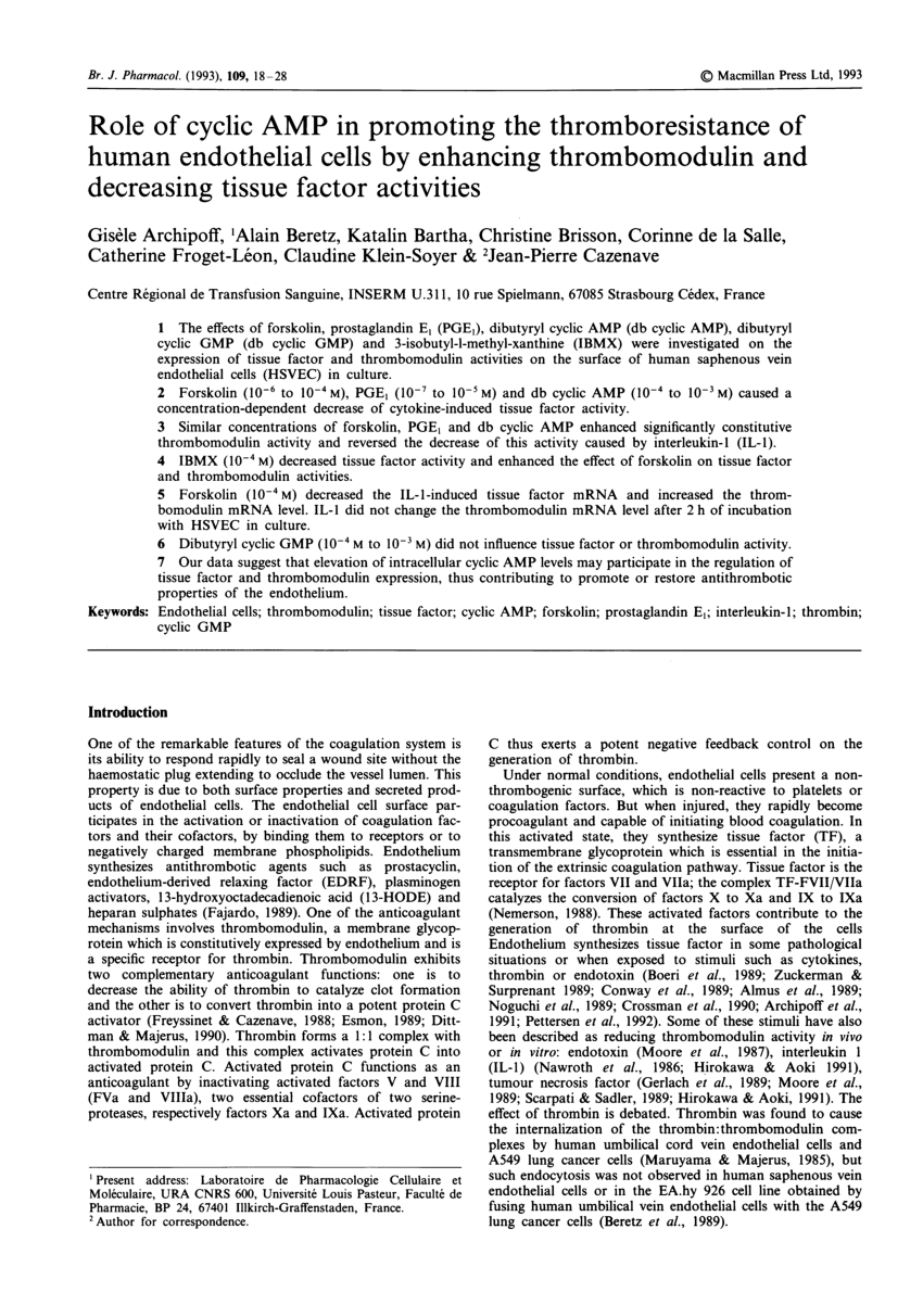 PDF Role of cyclic AMP in promoting the thromboresistance largepreview