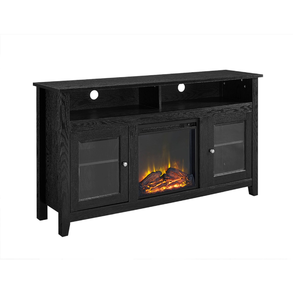 58" Wood Highboy Fireplace TV Stand in Black by Walker 0d51f addbc b67c4f54