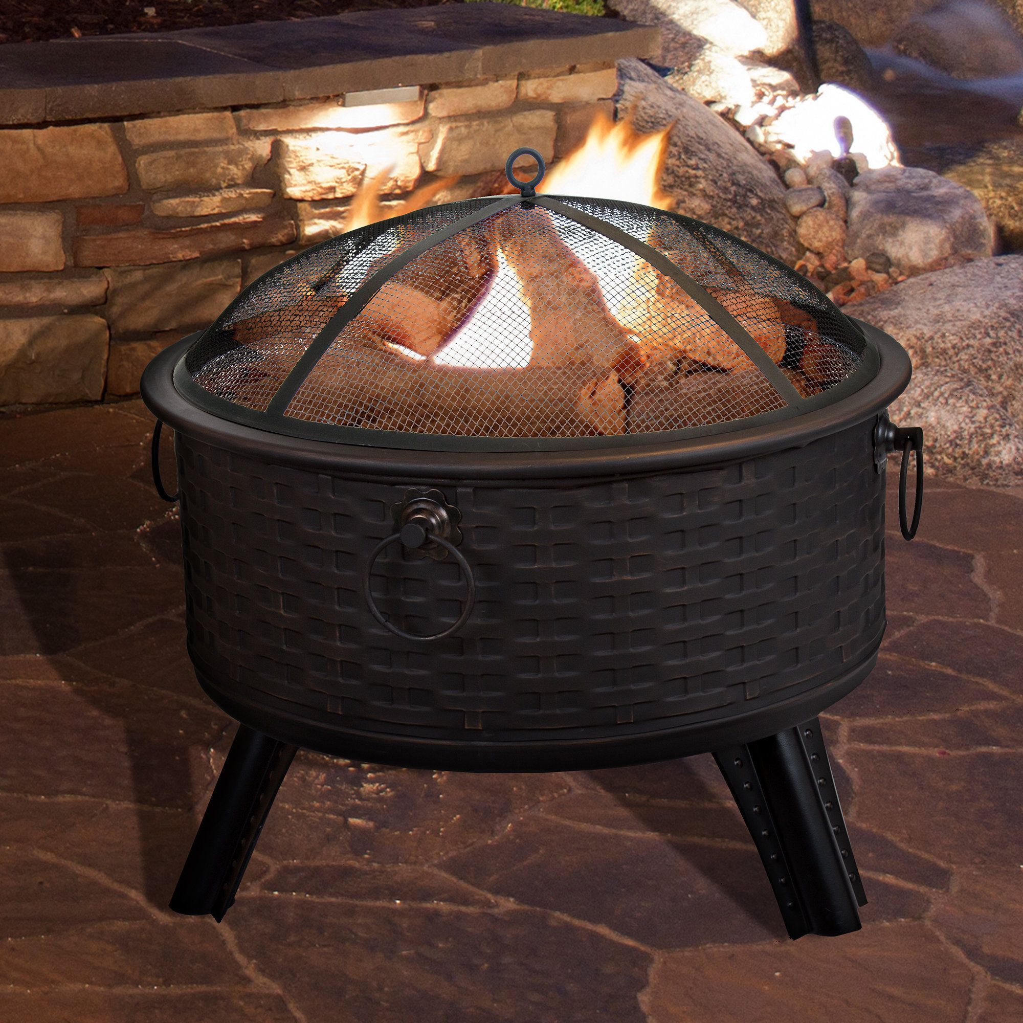 Wayfair Outdoor Fireplace Beautiful Pure Garden 26 Round Woven Metal Fire Pit with Cover