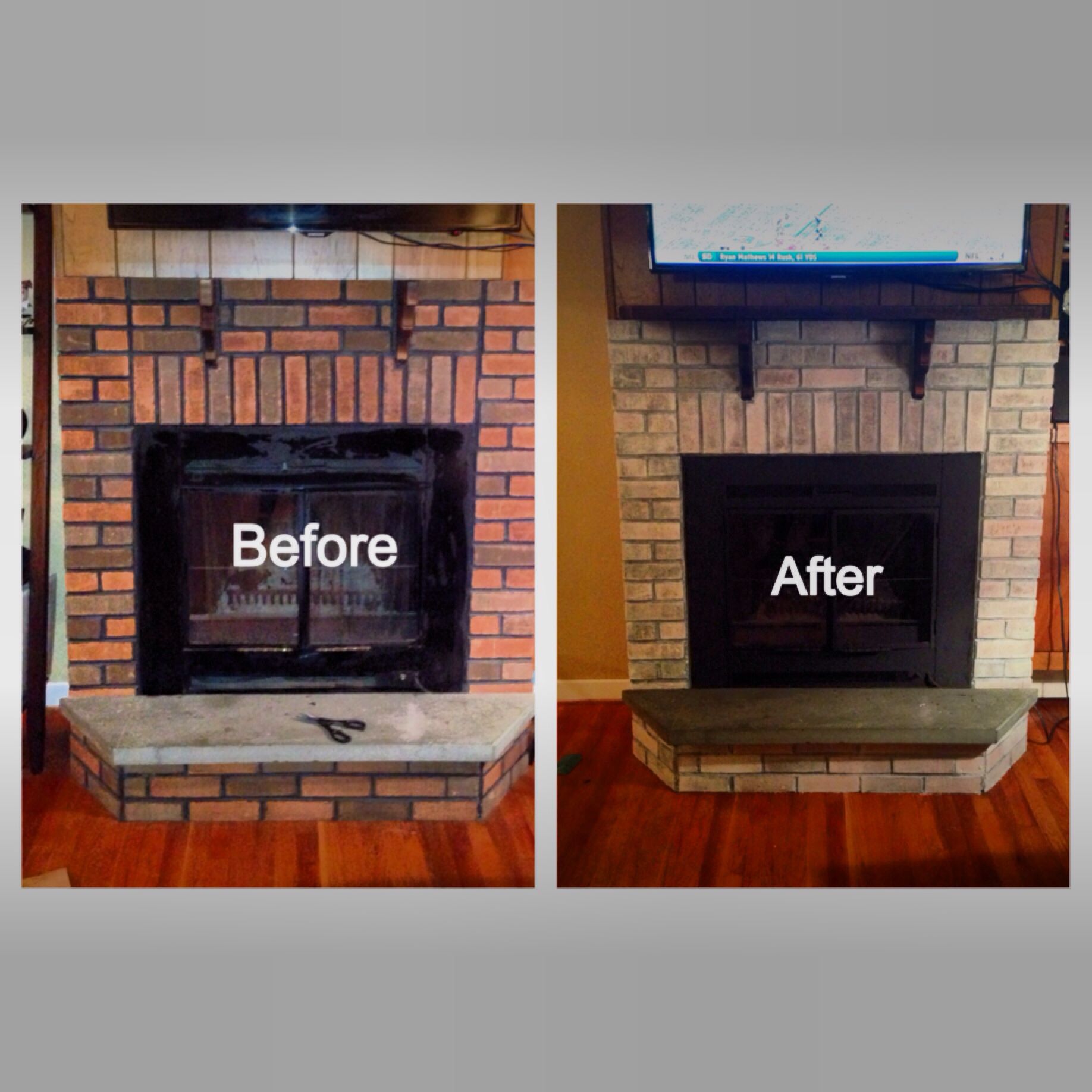 DYI white washed brick fire place 1part white paint we c50d0f0d e be36f