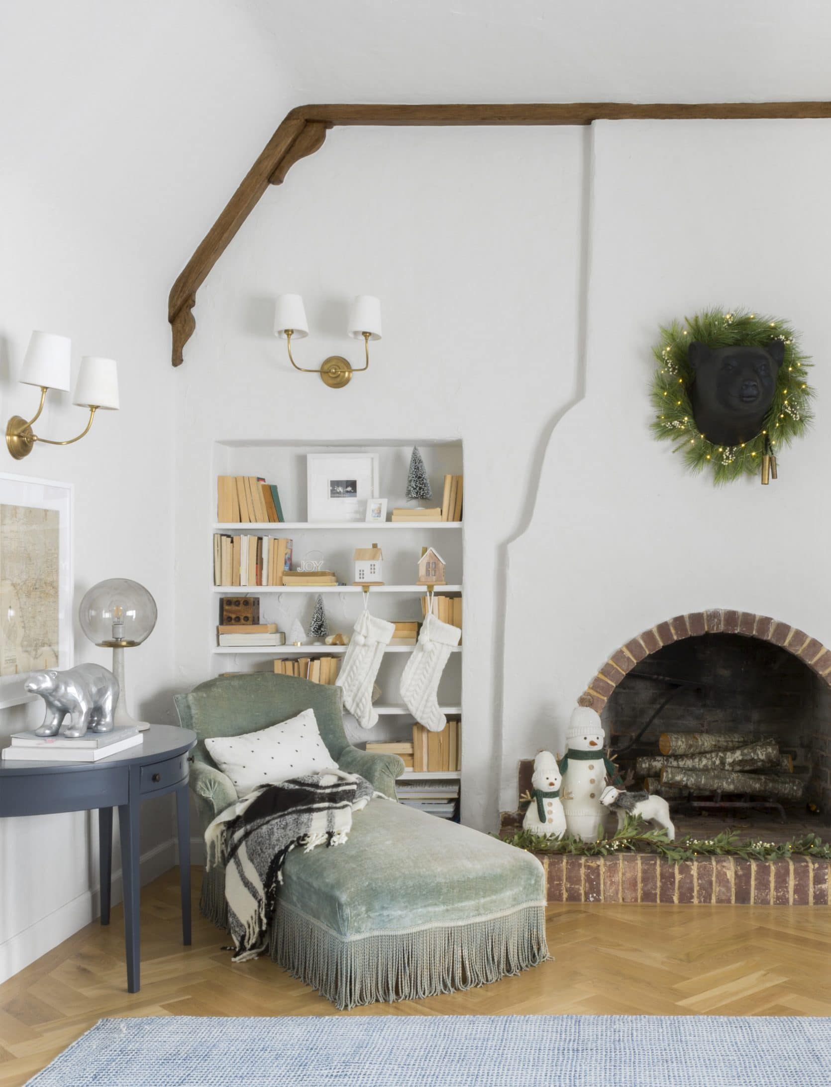 14 Ideas for How to Hang & Style Your Stockings With or Emily Henderson 2018 Holiday Styling Fireplace 21 1670x2183