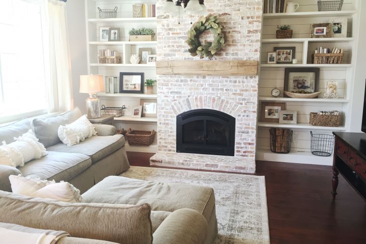 White Fireplace with Shelves Beautiful Built Ins Shiplap Whitewash Brick Fireplace Bookshelf
