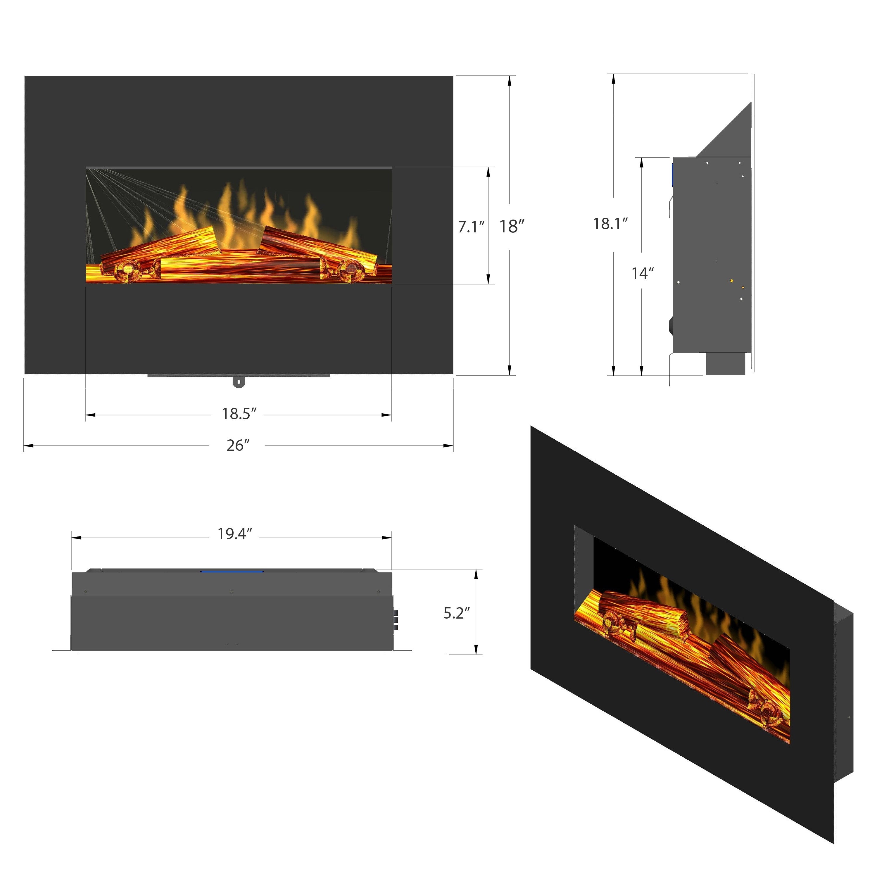 Golden Vantage FP0063 26 Wall Mount Electric Fireplace 3D Flames Firebox w Logs Heater 2b4de1f4 9f69 4e74 a4b5 d02fbdf5f91d