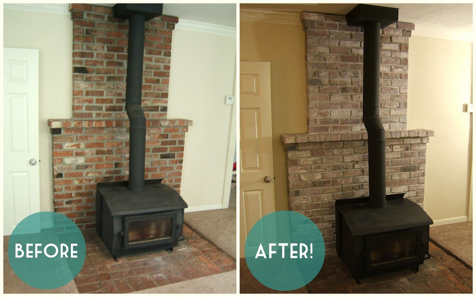 Whitewash Fireplace before and after Beautiful before and after White Washed Brick In the Den