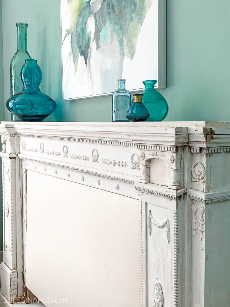 White Washed Painted Headboard Fireplace Mantel 63 768x1024