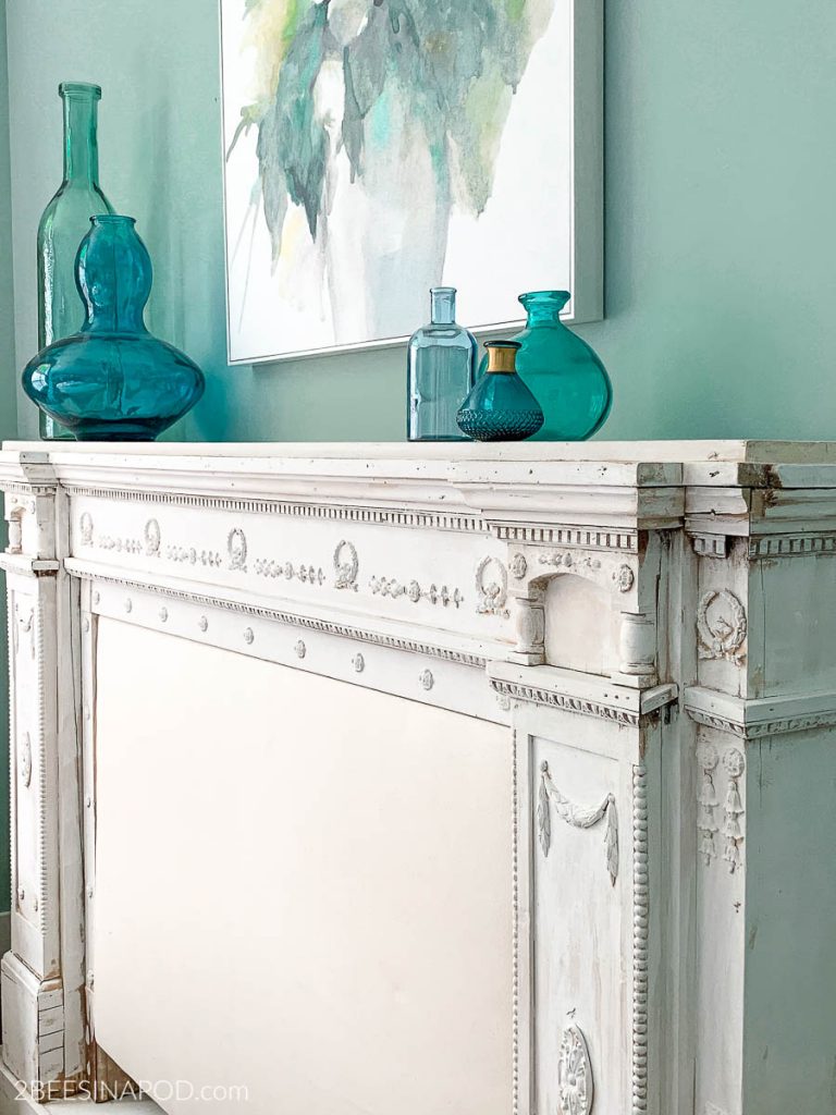 White Wash Painted Mantel Headboard Beginnings of a White Washed Painted Headboard Fireplace Mantel 63 768x1024