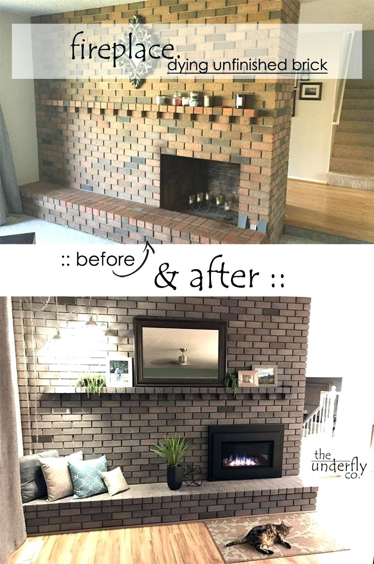 changing brick color without paint white wash or stain using concrete dye fireplace makeover from vintage orange and brown to a modern grey
