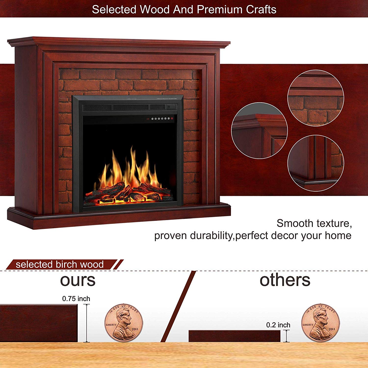 JAMFLY Electric Fireplace Mantel Package Traditional Brick Wall Design Heater with Remote Control and LED Touch Screen Home Accent Furnishings 81XT dllcmL SL1500
