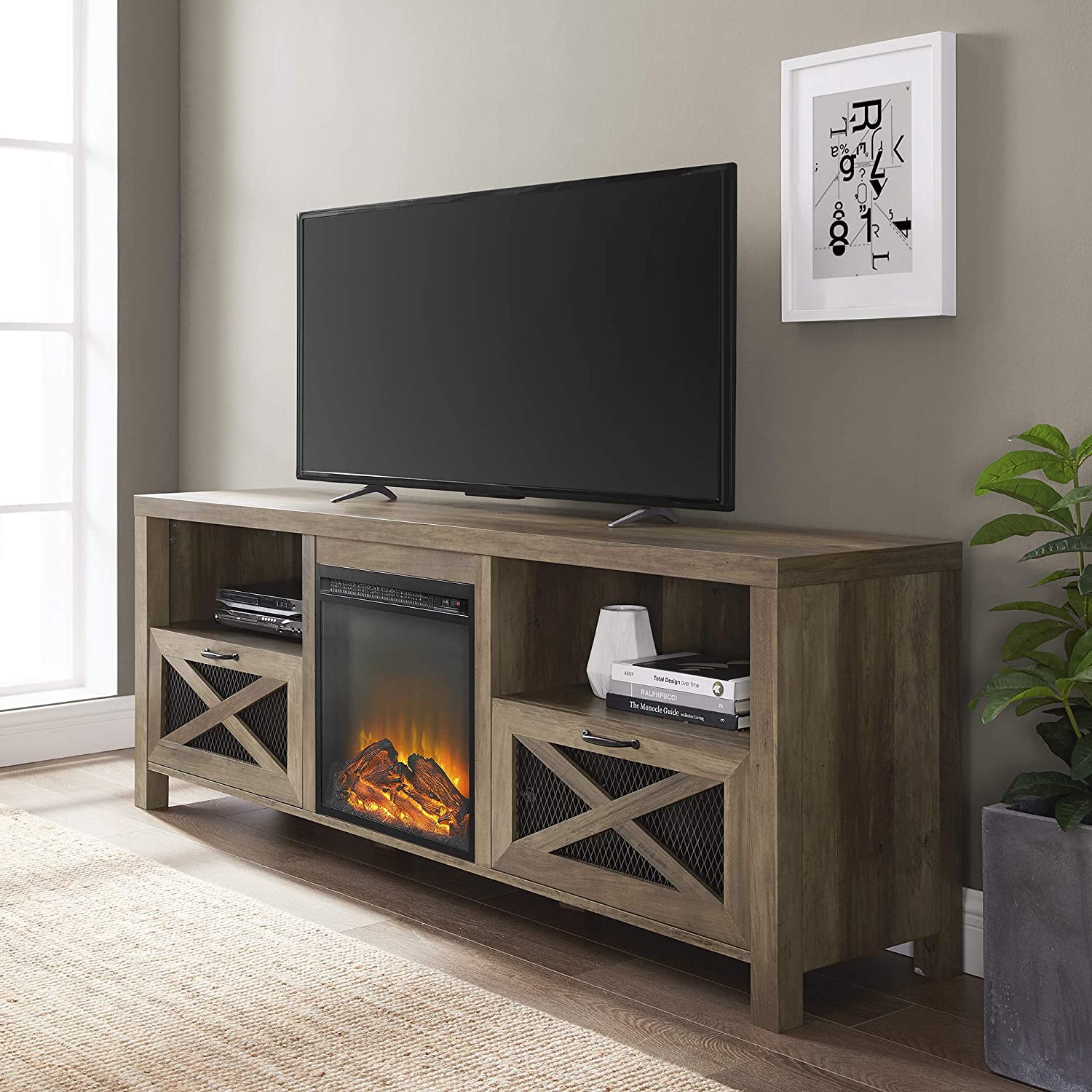 65 Inch Tv Over Fireplace Best Of Walker Edison Furniture Pany Modern Farmhouse X Wood Fireplace Universal Stand for Tv S Up to 80" Flat Screen Living Room Storage Shelves