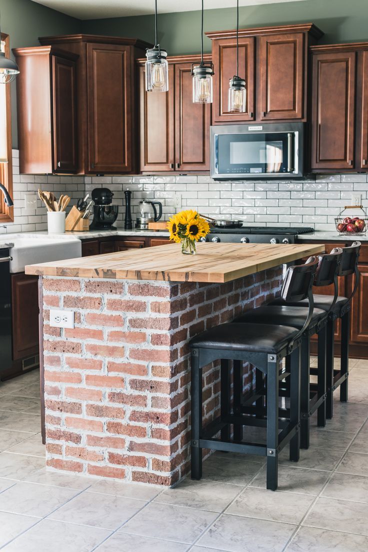 Brick Backsplash Kitchen Awesome Diy Brick Kitchen island Behind the Scenes Of Our Kitchen