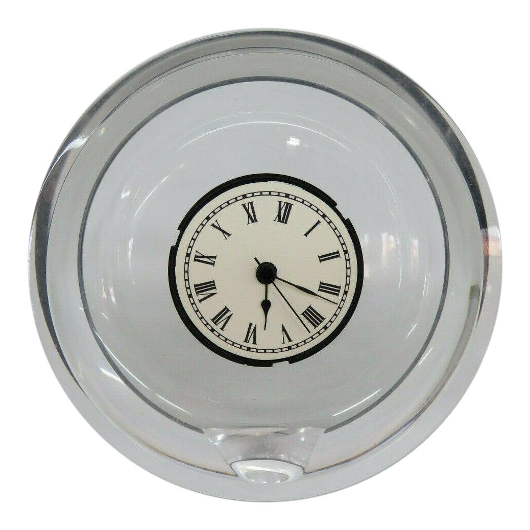 Mid Century Modern Style Italian Lucite Round Mantel Shelf Clock mid century modern style italian lucite round mantel shelf clock 9459