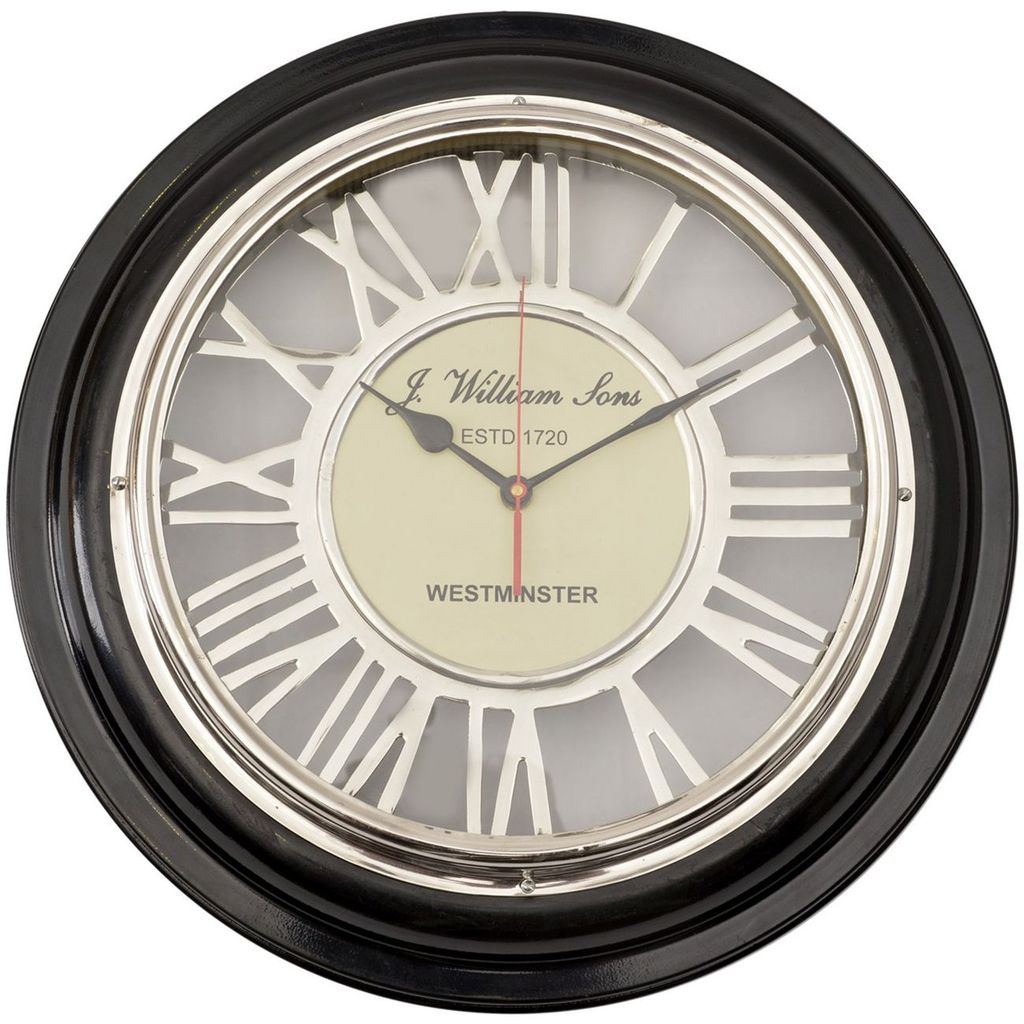 Clocks Over Fireplace Mantel New Libra Harwood Black and Nickel Round Wall Clock