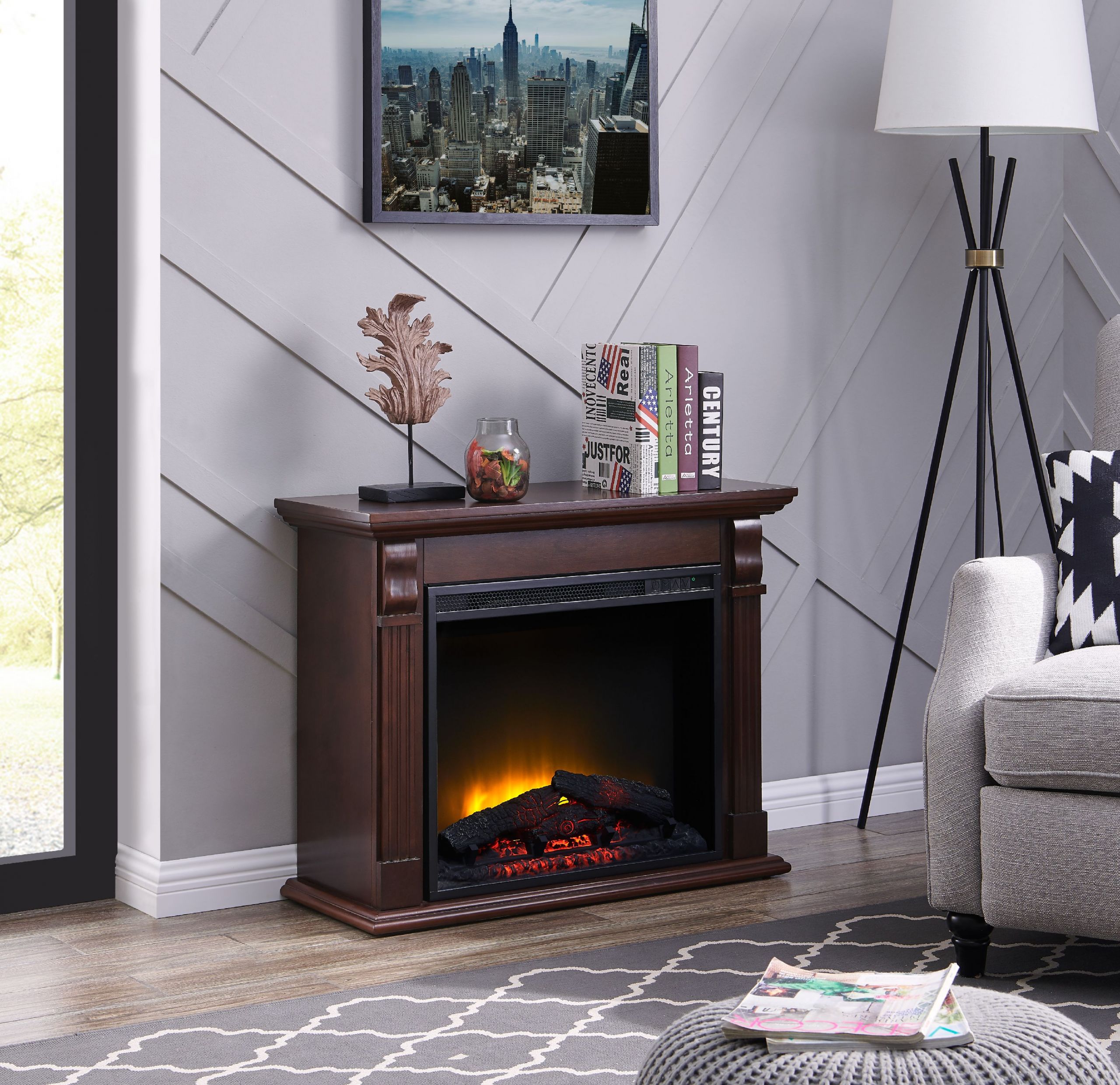 Clocks Over Fireplace Mantel Unique Bold Flame 33 46 Inch Electric Fireplace In Chestnut Walmart